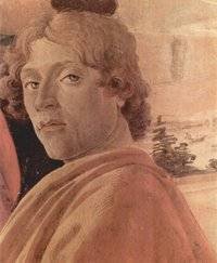 Autoportrait de Sandro Botticelli figurant sur sa peinture l'Adoration de la Vierge mdicenne